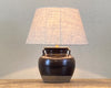 Table lamp made of antique black pot.