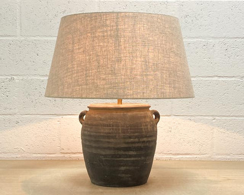 Rustic grey pottery table lamp