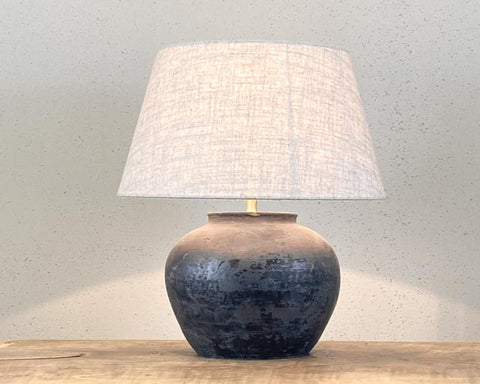 Grey pottery table lamp