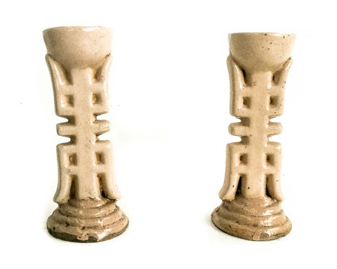 Pair of antique Chinese 'longevity' oil candle holders - SERES Collection
 - 1