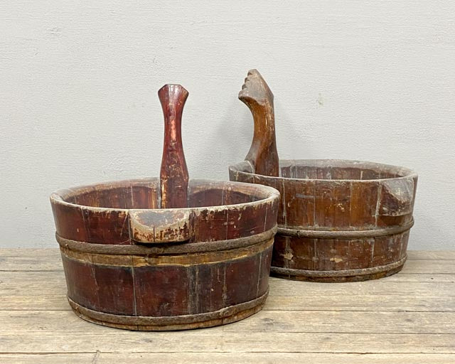 Vintage rustic wooden water bucket