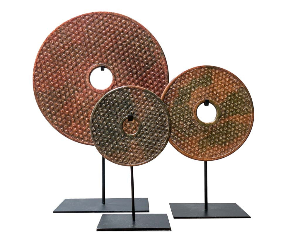 Bi-disc in brown-green tones with carved dots - design decorations